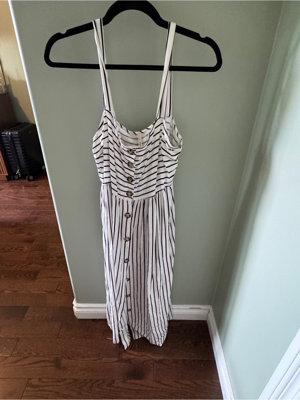 Striped Button-Front Maxi Dress - White with Navy Stripes